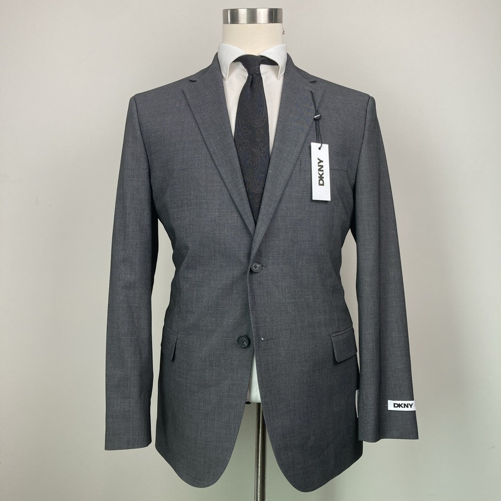 Dkny Mens Modern fit Suit Jacket‎ 44R Black White Pindot Stretch